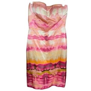 Banana Republic Silk Sleeveless Pink Tye dye watercolor strapless dress sz 4